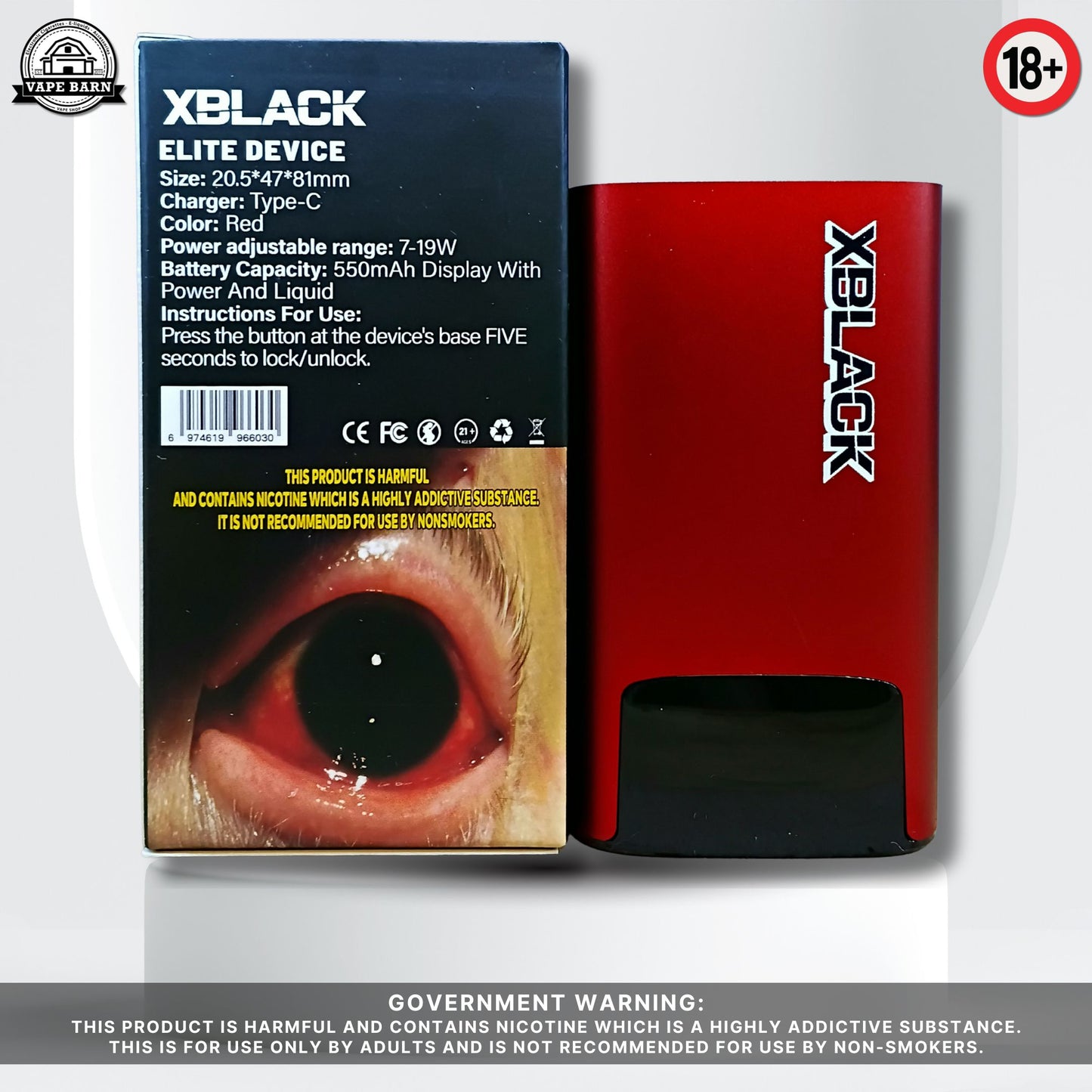 XBLACK ELITE V3 Battery Power Adjustable 7-19W 550mAh with Display Black Elite V2 Compatible