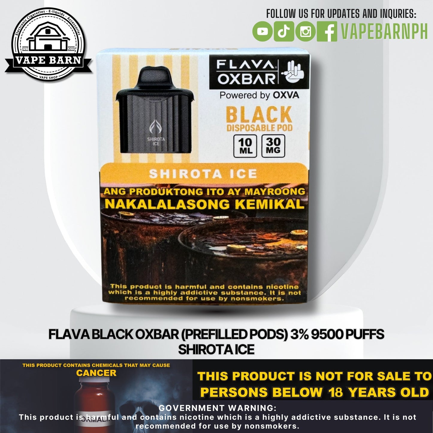 CS: Flava Black Oxbar (Prefilled Pods) 3% 9500 Puffs