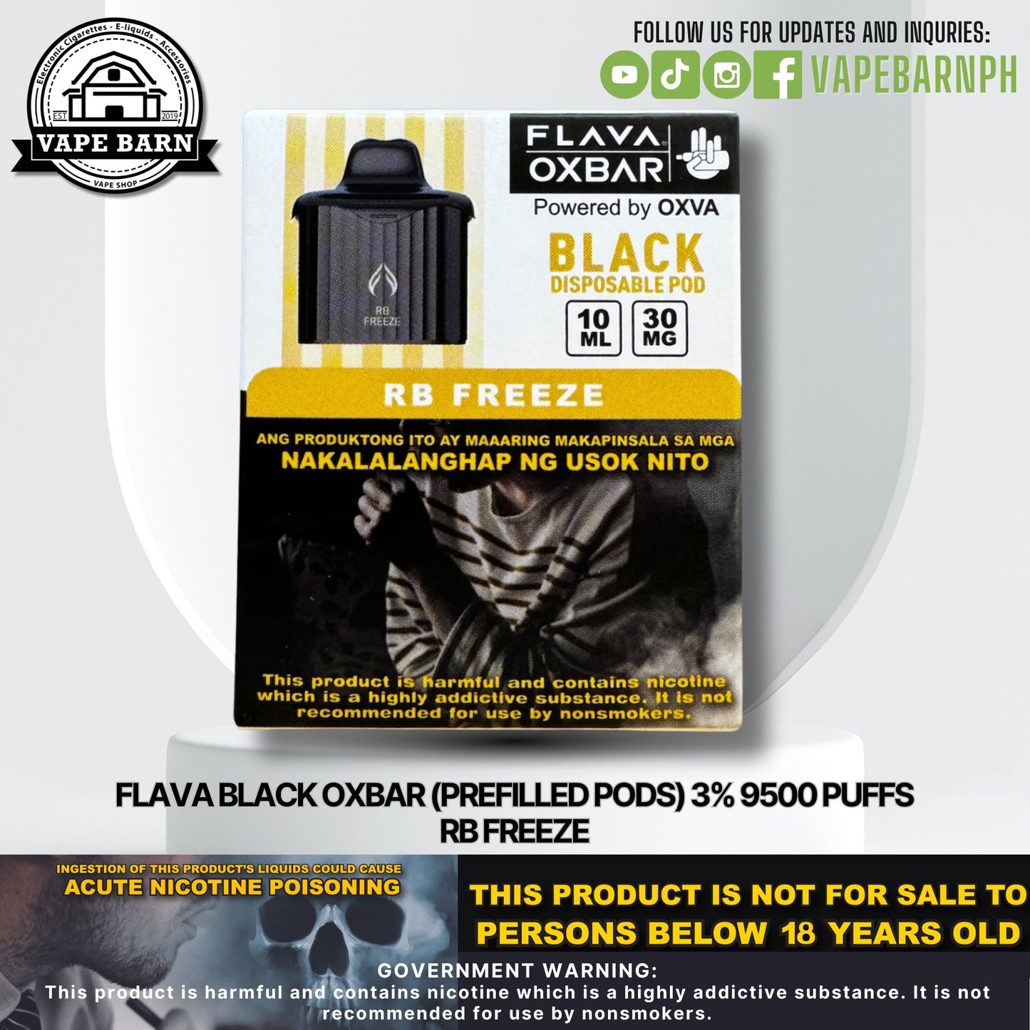 CS: Flava Black Oxbar (Prefilled Pods) 3% 9500 Puffs