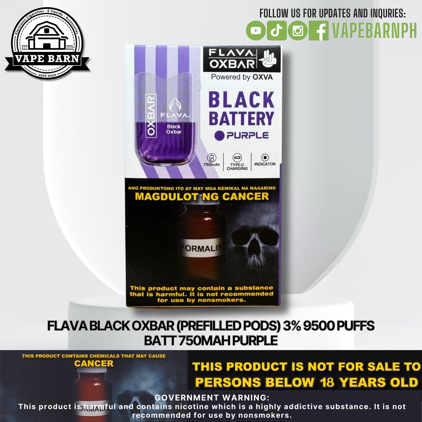 CS: Flava Black Oxbar (Prefilled Pods) 3% 9500 Puffs