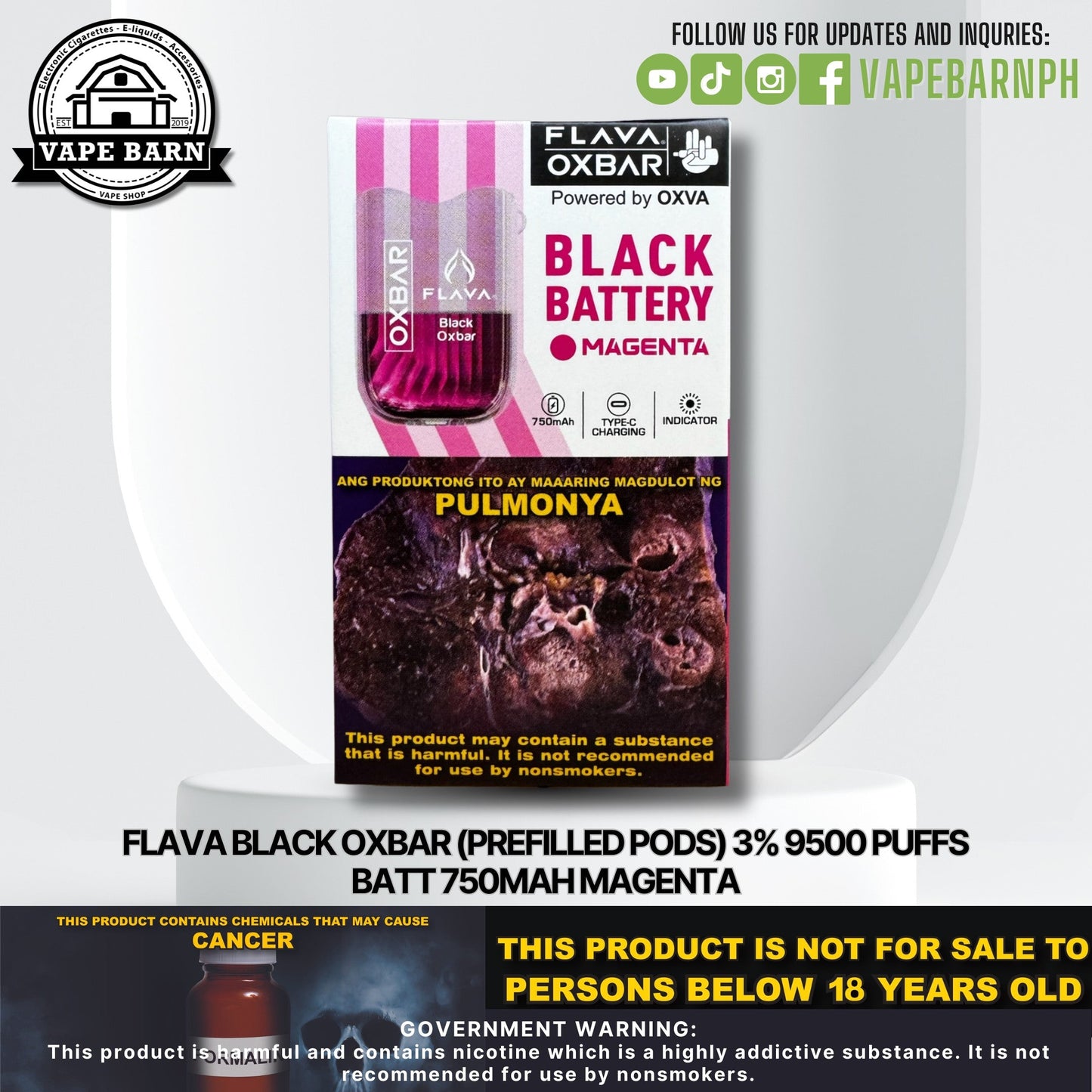 CS: Flava Black Oxbar (Prefilled Pods) 3% 9500 Puffs