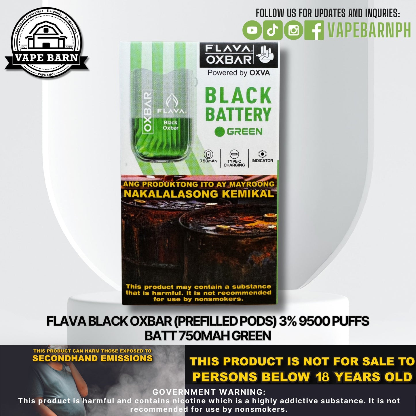 CS: Flava Black Oxbar (Prefilled Pods) 3% 9500 Puffs