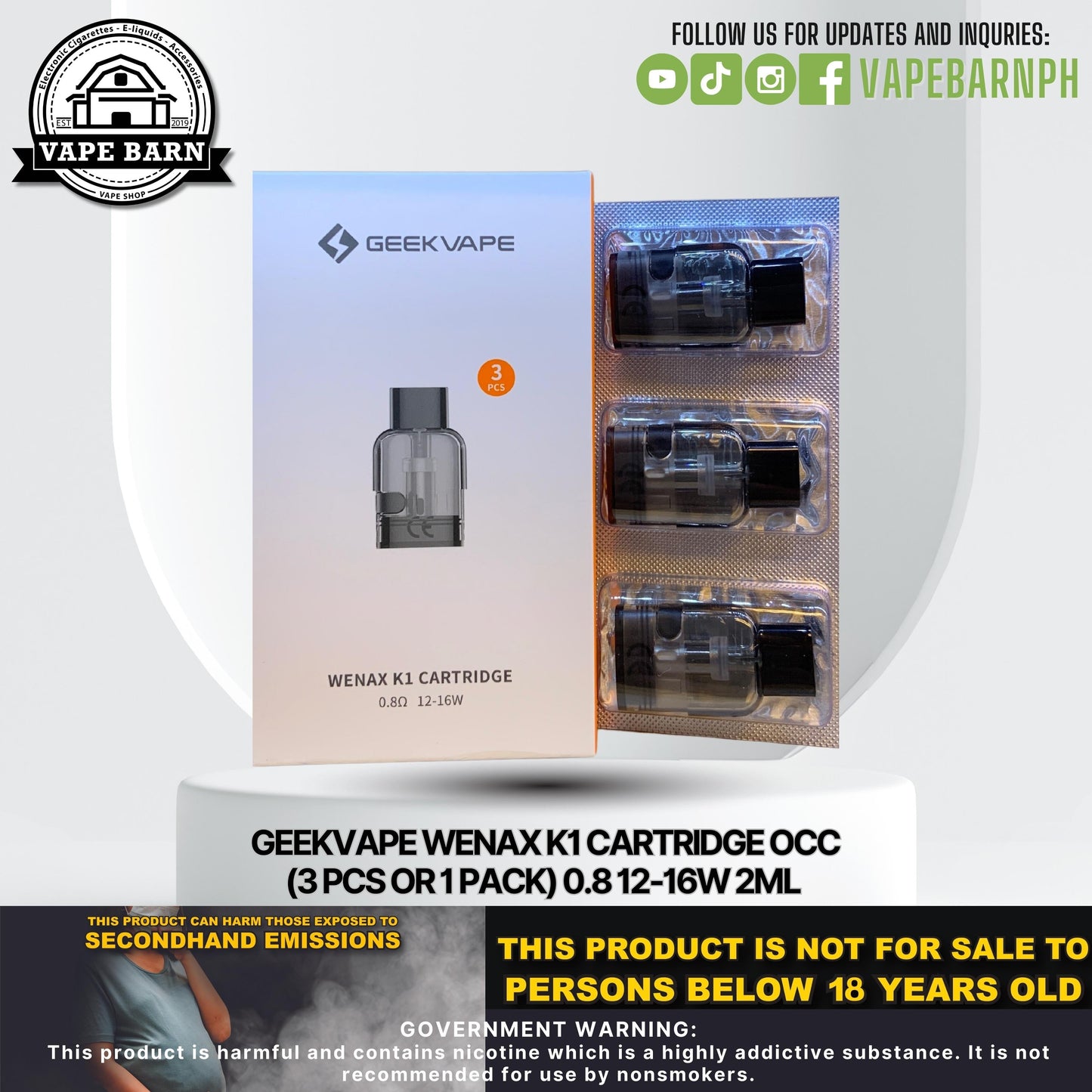 Geekvape Wenax K1 Cartridge Occ (3 Pcs or 1 Pack) 0.8 12-16W 2ml