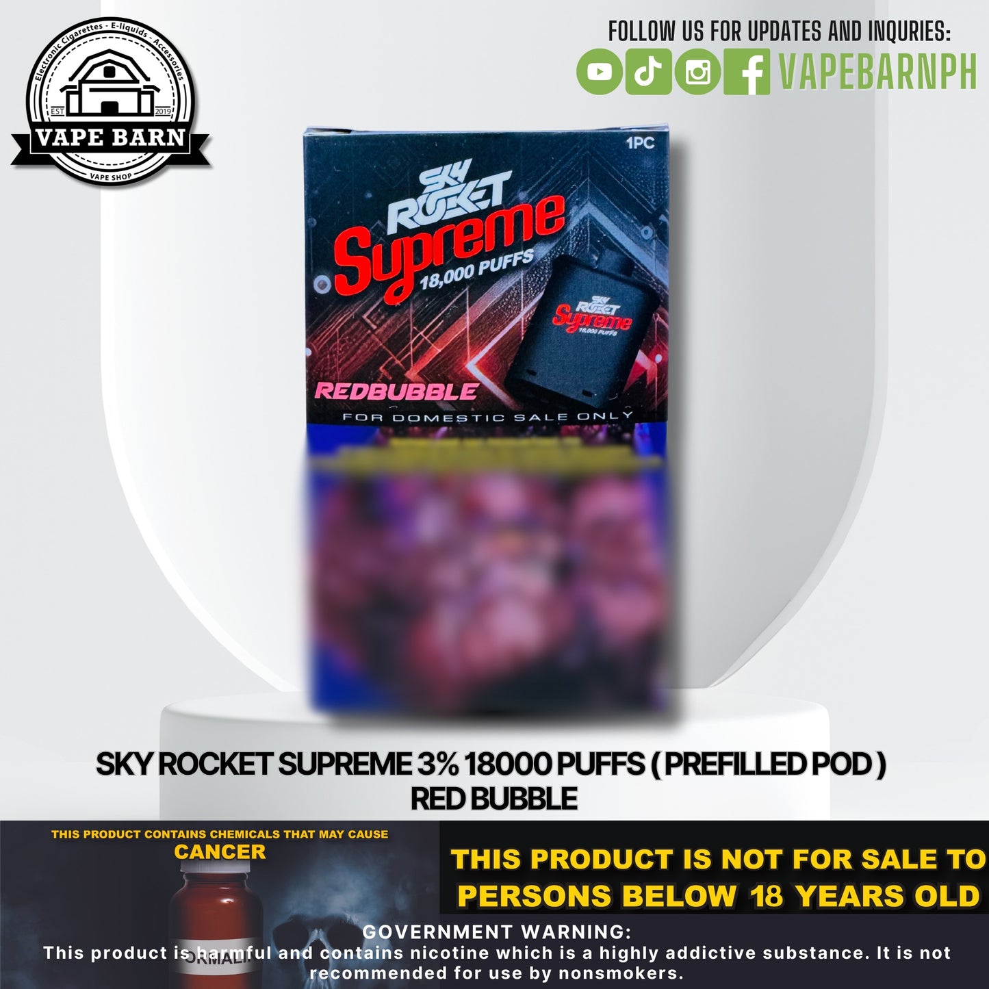 Sky Rocket Supreme 3% 18000 Puffs ( Prefilled Pod )