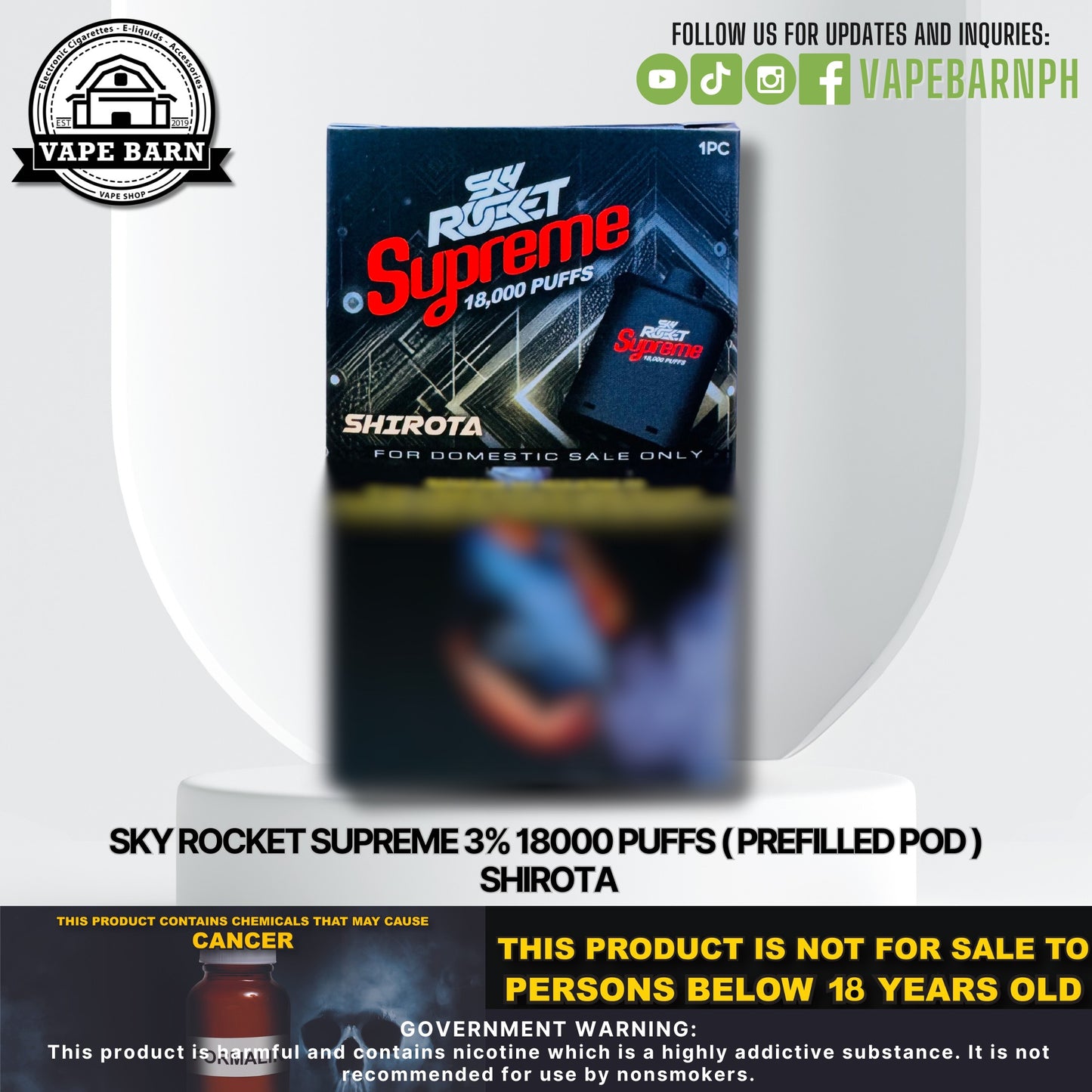 Sky Rocket Supreme 3% 18000 Puffs ( Prefilled Pod )