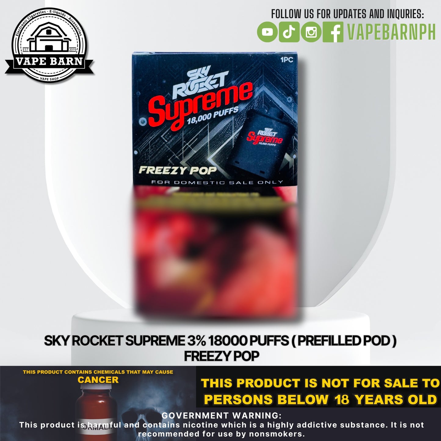 Sky Rocket Supreme 3% 18000 Puffs ( Prefilled Pod )