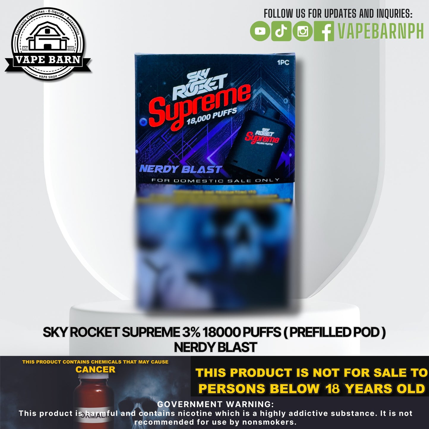 Sky Rocket Supreme 3% 18000 Puffs ( Prefilled Pod )