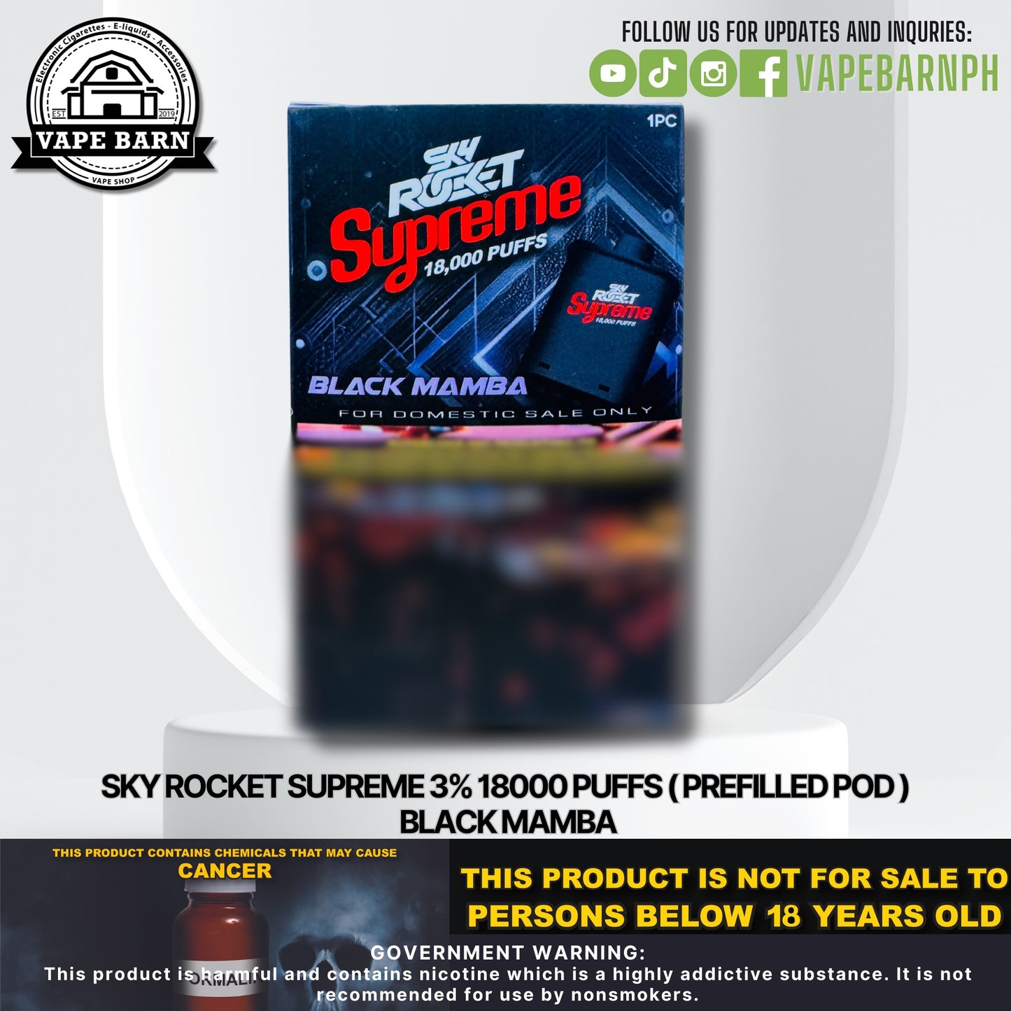 Sky Rocket Supreme 3% 18000 Puffs ( Prefilled Pod )