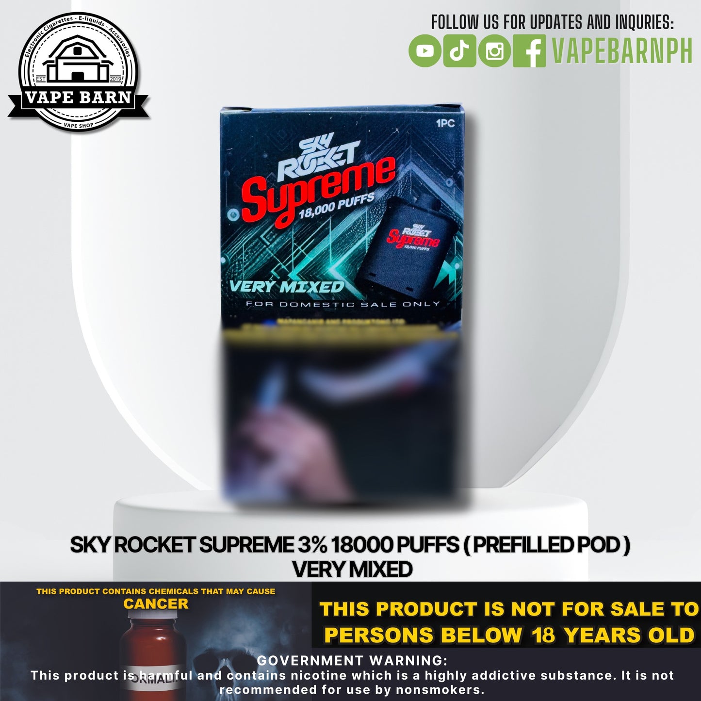 Sky Rocket Supreme 3% 18000 Puffs ( Prefilled Pod )