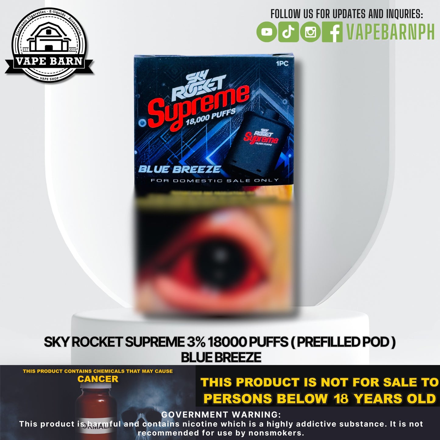 Sky Rocket Supreme 3% 18000 Puffs ( Prefilled Pod )