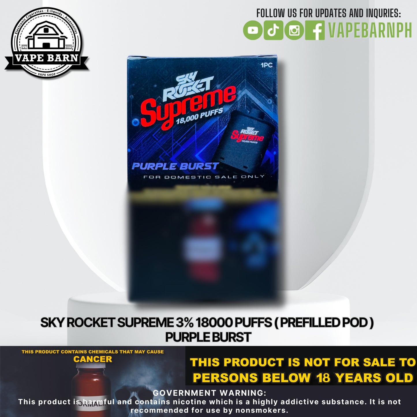 Sky Rocket Supreme 3% 18000 Puffs ( Prefilled Pod )