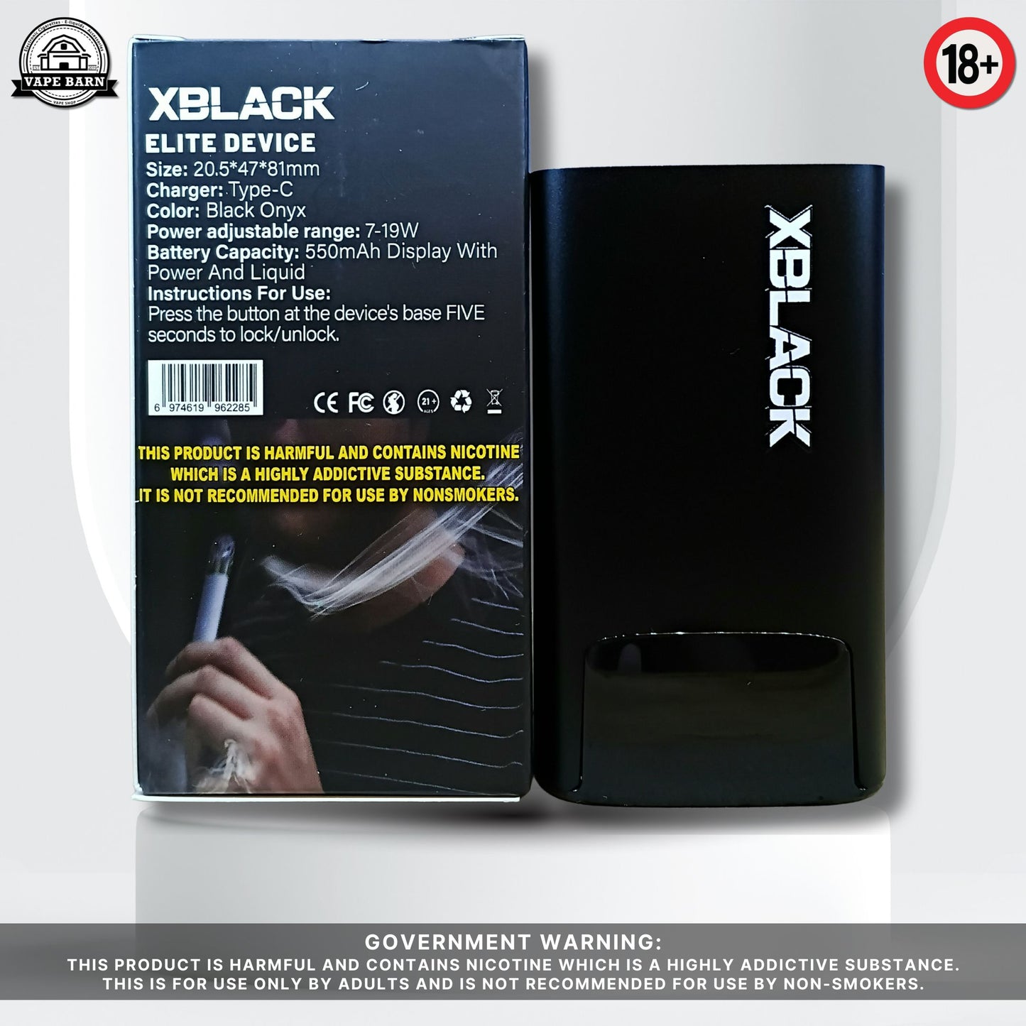 XBLACK ELITE V3 Battery Power Adjustable 7-19W 550mAh with Display Black Elite V2 Compatible