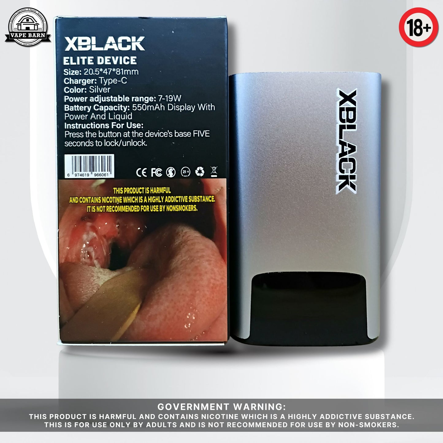 XBLACK ELITE V3 Battery Power Adjustable 7-19W 550mAh with Display Black Elite V2 Compatible