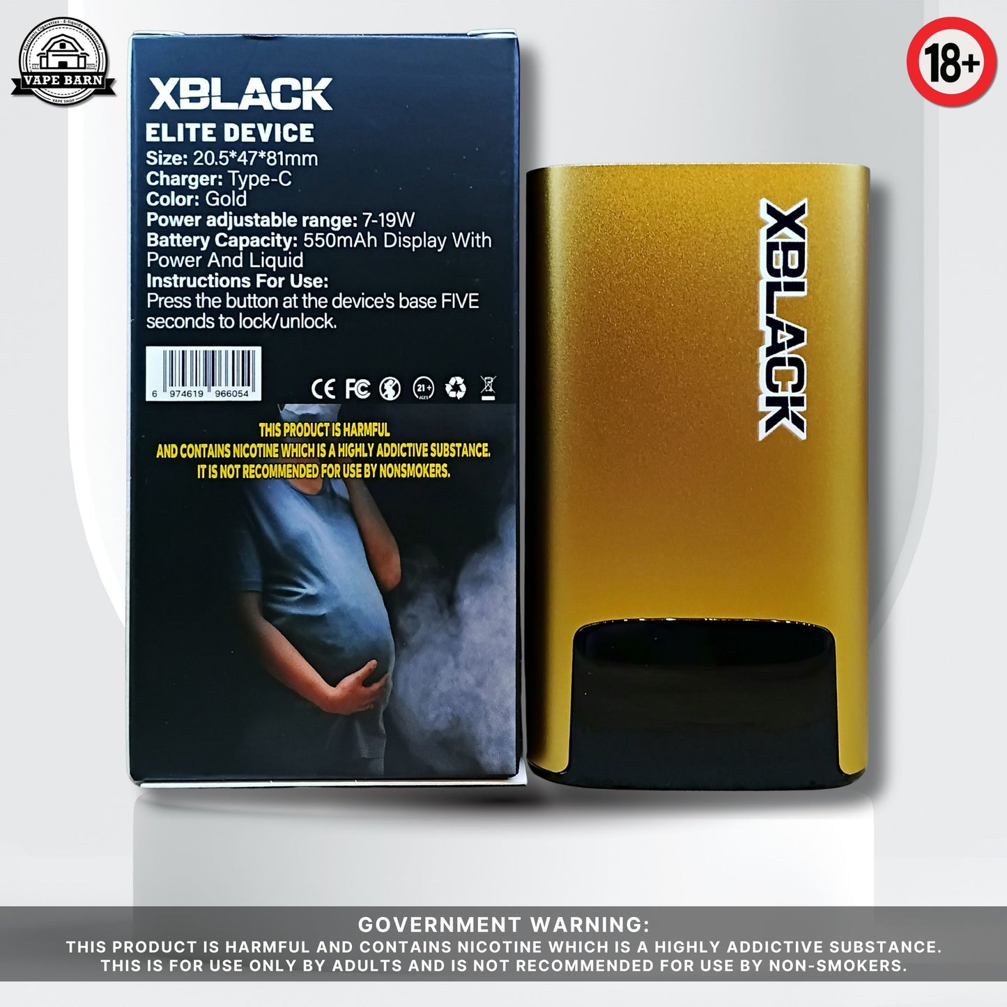 XBLACK ELITE V3 Battery Power Adjustable 7-19W 550mAh with Display Black Elite V2 Compatible