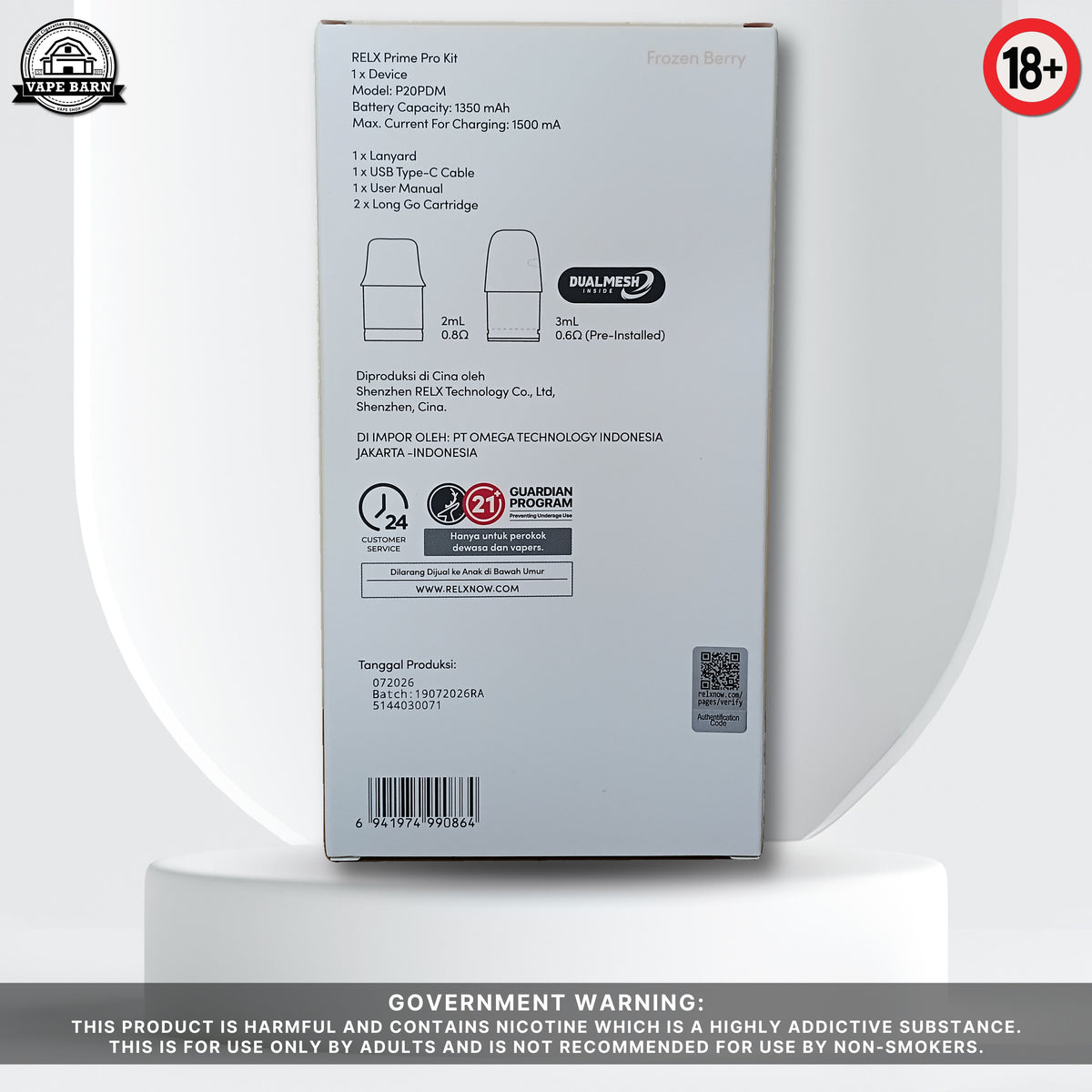 RELX Prime Pro Device - Frozen Berry (Box Back)